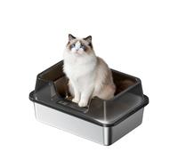 High-Sided Stainless Steel Cat Litter Box with Pee Shield - Extra Large, Odor Resistant, Non-Stick, Easy Clean, Anti-Leak, Non-Slip Base for Multiple Cats - 50×35×27CM, Transparent Black
