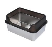 High Sided Stainless Steel Cat Litter Tray with Detachable Enclosure Easy Cleaning Metal Litter Pan for Cats Black