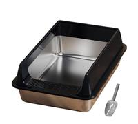 High Sides Large Stainless Steel Cat Litter Box, Open Top Cat Litter Tray with Scoop, Anti-Splash Leak-Proof, Non-Stick Odor Resistant, 40 x 30 x 10 cm for Kittens, Small CatsBlack, Middle