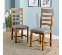 High Slatted Back Dining Chair Grey Checked Seat Solid Oak Legs Home Source Grey One Size