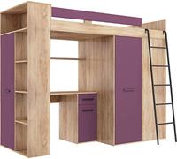 High Sleeper Bed with Desk, Wardrobe and Bookcase - Space Saving Loft Bed for Kids/Children (236x120x190 cm) - 90x200 cm Mattress Size - Right Hand-side Ladder - VERANA (Sonoma Oak / Violet)