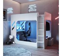 High Sleeper Gaming Bed with Desk and Wardrobe Storage in White - Shuttle - Flair