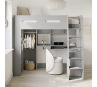 High Sleeper Loft Bed with Desk and Wardrobe in Grey - Carter