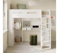 High Sleeper Loft Bed with Desk and Wardrobe in White - Carter