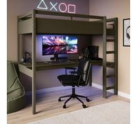 High Sleeper Loft Gaming Bed with Desk in Green - Wyatt