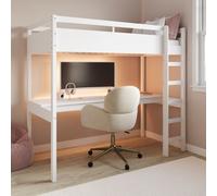 High Sleeper Loft Gaming Bed with Desk in White - Wyatt