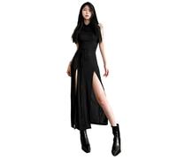 High Slit Long Dress Gothic Rave Outfits Y2k Sleeveless Cut Out Sheer Double Slit Dresses Cocktail Cami Party Club Outfit Black