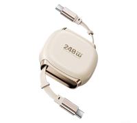 High Speed 240W USB C to USB C Cable Retractable Fast Charge Data Cord Auto Rewind for MacBook for Samsung 1 Metre Grey(White)