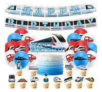 High Speed Bullet Train Birthday Party Supplies - Happy Birthday Banner, Cupcake & Cake Toppers, Balloons for Modern Train Theme