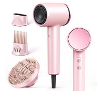 High Speed Ionic Hair Dryer: 1600W 110,000 RPM Hair Dryer with Diffuser 2 Speed & 4 Heating Setting, Compact & Lightweight Low Noise Hair Dryer for Women (Pink)