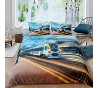 High Speed Rail Print Bedding Motor Car Maglev Train Comforter Cover for Kids Boys Girls Teens Transportation Lightweight Microfiber Duvet Cover Decor 3Pcs Bedclothes Double Size