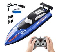 High-Speed RC Racing Boat 2.4GHz Dual Motor Waterproof Electric Speedboat for Kids & Adults, USB Rechargeable Battery for Pools, Lakes, and Calm Waters (Blue)