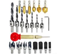 High Speed Steel 4241 Titanium Coated Hex Shank Step Drill Bit Set,3Mm-32mm With Countersink And Wood Stopper, Hole Punch Kit For Wood Aluminum PVC Projects