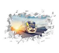 High Speed Train White Brick 3D Hole in The Wall Sticker