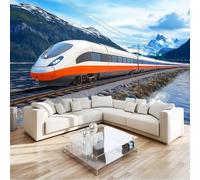 High-Speed Trains Mural Sports Train 3D Non-Woven Wall Mural Photo Wallpaper, Premium Art Print Decor for Living Room Kids' Bedroom & Home Interiors W300 X H210 Cm