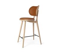 High Stool Bar Stool with Backrest Matt Oak/ Walnut Leather 69 cm