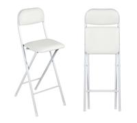 High Stool Folding Chair 65cm with Backrest, Space Saving Bar Stool 70cm with Footrest for Kitchen, Office, Store (White, 70cm 28in)
