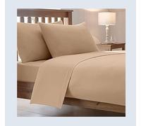 High Street Fashion ® Luxury Combed Poly Cotton Plain BEDSHEET 40CM Extra DEEP Fitted Duvet Cover Bedding Single Double King Super King Pillow CASE Pair (Pillowcase Pair, Beige)