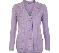 High Street Fashion ® New Womens Ladies Matching Button Long Sleeve Pocket Top Knitted Cardigan Ideal for Casual and Formal wear Size UK-14 16 18 20 22-24 26-28 (14, Lilac, Numeric_14)