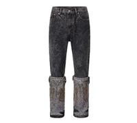 High Street Spliced Two-Color Jeans Men's Retro Embroidered Casual Trousers-Black-XL