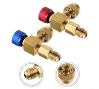 High Strength Brass Shut-Off Valve 800 PSI Leak-Proof(red) | High-strength brass body, 800 PSI working pressure, fits R22 R410A R134A, red/blue handles, HVAC use