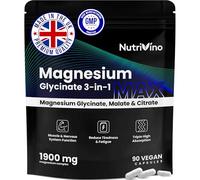 High-Strength Magnesium Glycinate 1800mg | | Magnesium Glycinate 3-in-1 | Vegan Supplements with Bisglycinate, Citrate & Malate | Complex for Maximum Absorption | UK Made by Nutrivino
