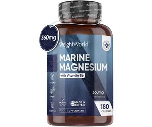 High Strength Magnesium Supplements - 180 Vegan Marine Magnesium Capsules with Vitamin B6