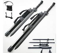 High Strength Polypropylene Plastic Sword Antique Style Embroidery Spring Sword with Sheath for Exercise and Training with Display Stand and Belt 2 Pack