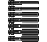 High Strength Thin Wall Socket Set, 1/2-Inch Drive, Chrome Vanadium Steel Construction, Extended Reach, Black, 2 Pieces (8+10)