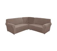 High Stretch Soft Velvet Corner Sofa Cover for 5/7 Seater L Shape Sectional - Durable Couch Protector for Living Room Furniture Brownish - Set of 3