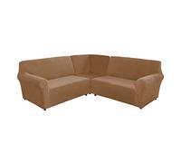 High Stretch Soft Velvet Corner Sofa Cover for 5/7 Seater L-Shape Sectional - Set of 3 Stylish Furniture Protector for Living Room (Coffee Color)