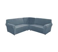 High Stretch Velvet Corner Sofa Cover 5/7 Seater - L-Shaped Furniture Protector Soft Couch Cover Set of 3 for Living Room (Grey Blue) - Durable & Stylish