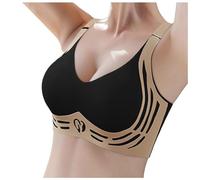 High Support Sports Bras Seamless Push Up No Ring Activewear Adjustable Strap Deep V Athletic Bras Leisure Stretch Underware for Women Yoga Gym Workout Outfit (Black, M)