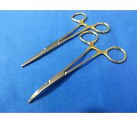 HIGH TECH INSTRUMENTS 2 PCS GOLD HANDLE PREMIUM O.R GRADE SUTURE LACERATION KIT MOSQUITO HEMOSTAT LOCKING FORCEPS 5 CURVED 5 + KELLY HEMOSTAT FORCEPS 5.5 STRAIGHT (HTI BRAND)
