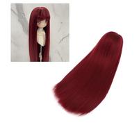 High Temp Silk Fiber Doll Wig with 3-Piece Mesh Simulated Scalp Adjustable Bangs, Suitable for 1/4 Doll Wig for 7 to 8in Doll Stylable with Curling Iron, Straight Hair Bangs White (Wine Red)
