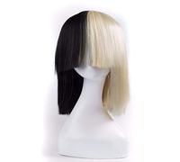 High Temperature Fiber Highlights This Is Acting Half Black and Blonde Wig Cosplay Halloween(A)