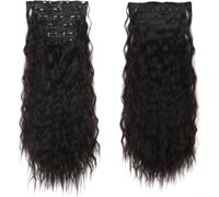High Temperature Fibre Hair Extensions 60 cm Wavy Black (2#) | 16-card design, easy installation, natural volume, secure grip, quick styling