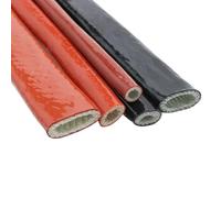 High Temperature Resistant Fiberglass Tube Silicone Resin Coated Glass Fiber Braided Fireproof Sleeve Fire Retardant Casing Pipe 1m(Black,65mm)