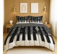 High tensile strength Machine wash cold fade resistant Duvet Cover Sets Black white Piano notes sheet music Double Suitable for Bedroom, Guest Room, Dorm, Kids Room, Home Decoration