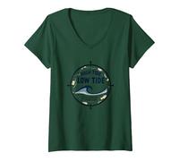 High Tide Low Tide Ill Stay by Your Side Nautical V-Neck T-Shirt, Women, Forest Green, S