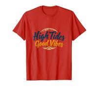 High Tides Good Vibes Beach Surf Summer T-Shirt, Men, Red, L