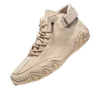 High Top Ankle Boots Mens, Soft Bottom Leisure Leather Boots Fashionable Walking Shoes Casual Wear Resistant Leather Shoes Wide Fit Waterproof Trekking Shoe Lightweight Hiking Casual Shoe