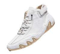 High Top Ankle Boots Mens, Soft Bottom Leisure Leather Boots Fashionable Walking Shoes Casual Wear Resistant Leather Shoes Wide Fit Waterproof Trekking Shoe Lightweight Hiking Casual Shoe
