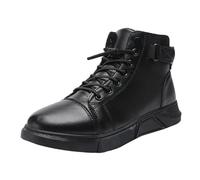 High-Top Boots For Men Faux Leather Waterproof Motorcycle Shoes Slip On Thick Bottom Slip-Resistant Walking Footwear Solid Colour Retro Comfortable Shoes Casual Durability Hiking Footwear For Outdoor
