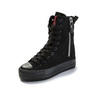 High Top Canvas Sneakers for Women Girls Chunky Platform Walking Shoes for Height Increase and Comfort for Travel & Gifts, Black Shoes With a Built-in Lift, 4.5 UK