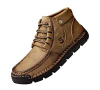 High Top Fashion Sneakers Mens, Barefoot Walking Boots Mens, Lace Up Leather Boots Slip On Walking Shoes with Anti Slip Soles Ultra Flex Jogging Sneakers Faux Leather Walking Shoe Khaki