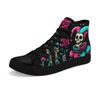High-Top Skull & Roses Canvas Sneakers for Men & Women - Lightweight,Trendy Casual Flat Shoes for Concert, Street Wear