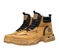 High-top Thick-Soled Men's Outdoor Shoes - PU Fashionable Retro, Simple and Versatile, Comfortable. Suitable for Outdoor Climbing and Hiking. (Khaki,10)