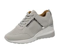 High Top Trainers Women High Heel Memory Foam Walking Shoes Height Enhancing Chunky Orthopedic Trainers with Arch Support Athletic Road Running Sneakers Comfortable Sports Flat Wedge Sneakers Grey