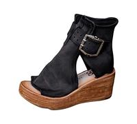 High-top Wedge Sandals for Women, UK Sale Clearance Roman Short Boots Mid Chunky Heels Sandal with Ankle Strap Footwear, Ladies Open Toe Blocked Strappy Boot Slip On Wedge Sliders Comfy Shoes